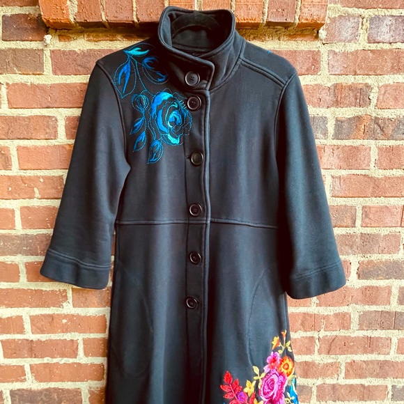 Johnny Was Black Coat with Blue and Red Floral Embroidery - Picture 2 of 9